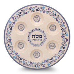 Floral Themed Passover Seder Plate & Matzah Tray Set - Blue and Purple
