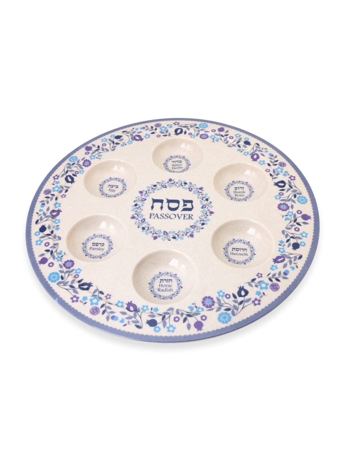 Floral Themed Passover Seder Plate & Matzah Tray Set - Blue and Purple