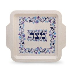 Floral Themed Passover Seder Plate & Matzah Tray Set - Blue and Purple