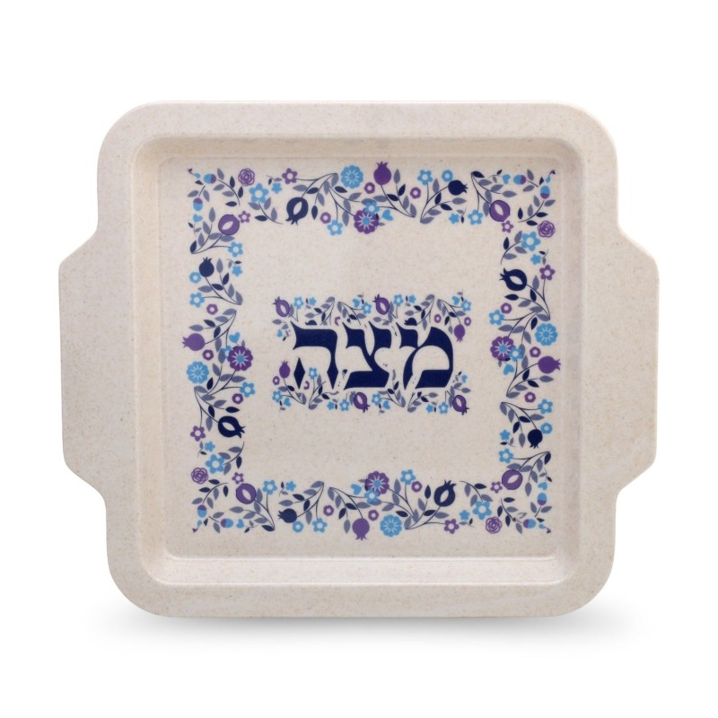 Floral Themed Passover Seder Plate & Matzah Tray Set - Blue and Purple