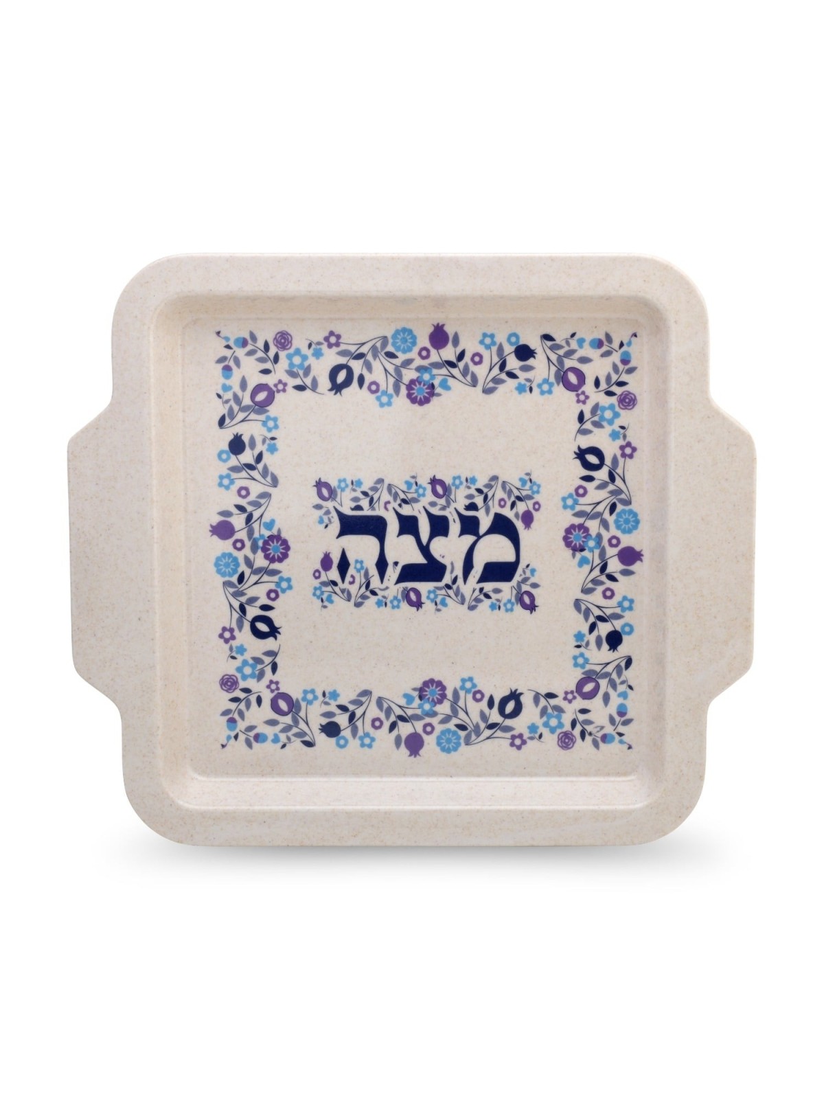 Floral Themed Passover Seder Plate & Matzah Tray Set - Blue and Purple