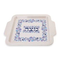 Floral Themed Passover Seder Plate & Matzah Tray Set - Blue and Purple