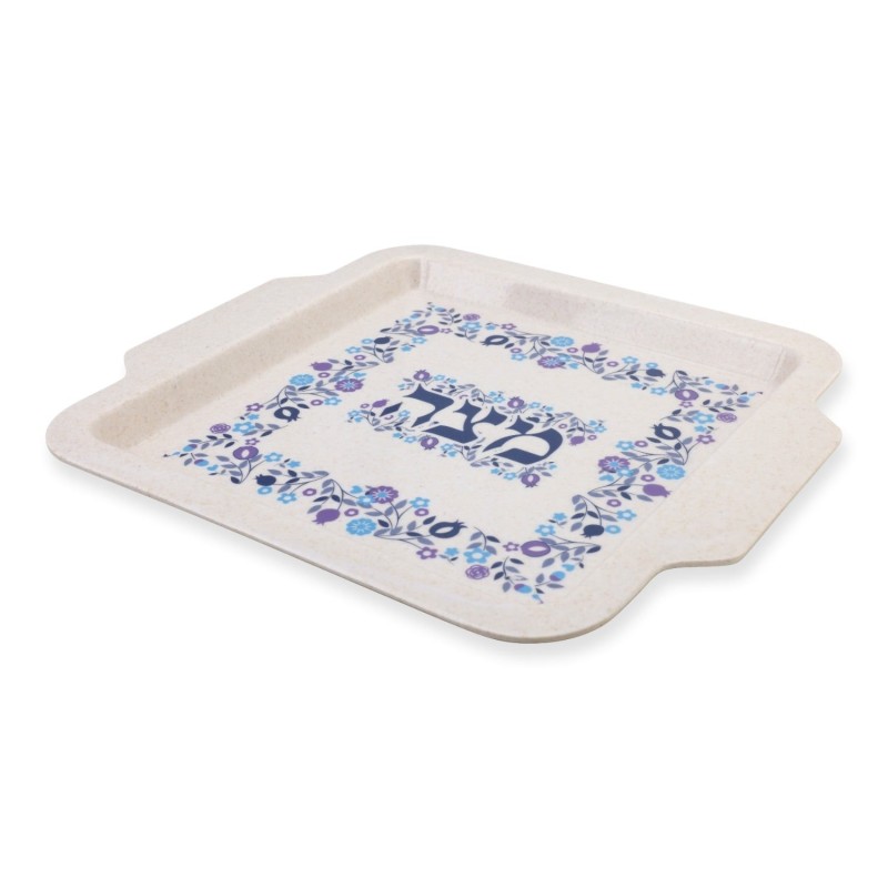 Floral Themed Passover Seder Plate & Matzah Tray Set - Blue and Purple