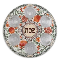 Passover Seder Plate with Floral & Pomegranate Design by Dorit Judaica