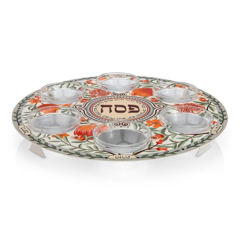 Passover Seder Plate with Floral & Pomegranate Design by Dorit Judaica