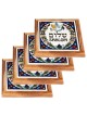 Set of 4 Olive Wood & Armenian Ceramic Coasters - Shalom