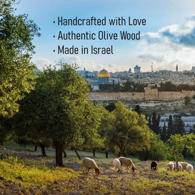 Set of 4 Olive Wood & Armenian Ceramic Coasters - Shalom