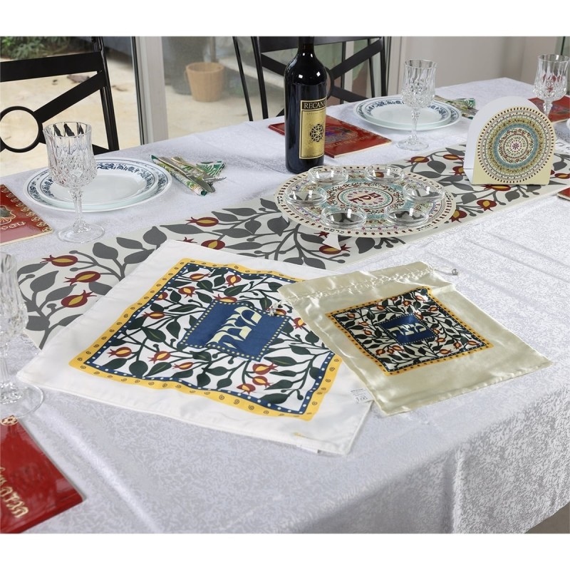 Designer Seder Plate and Matzah Tray Set with Pomegranate Mandala Desi
