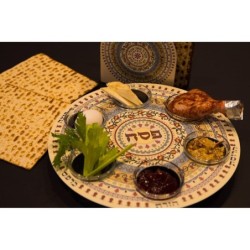 Designer Seder Plate and Matzah Tray Set with Pomegranate Mandala Desi