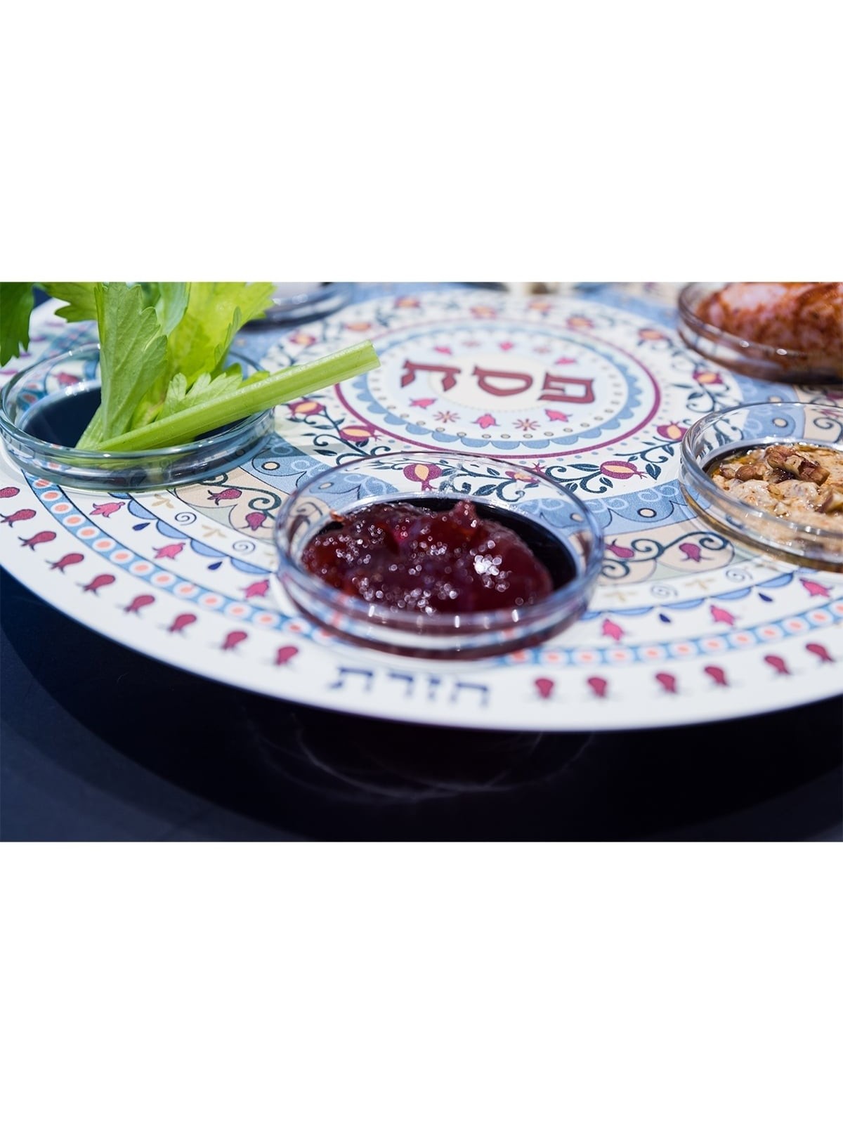 Designer Seder Plate and Matzah Tray Set with Pomegranate Mandala Desi