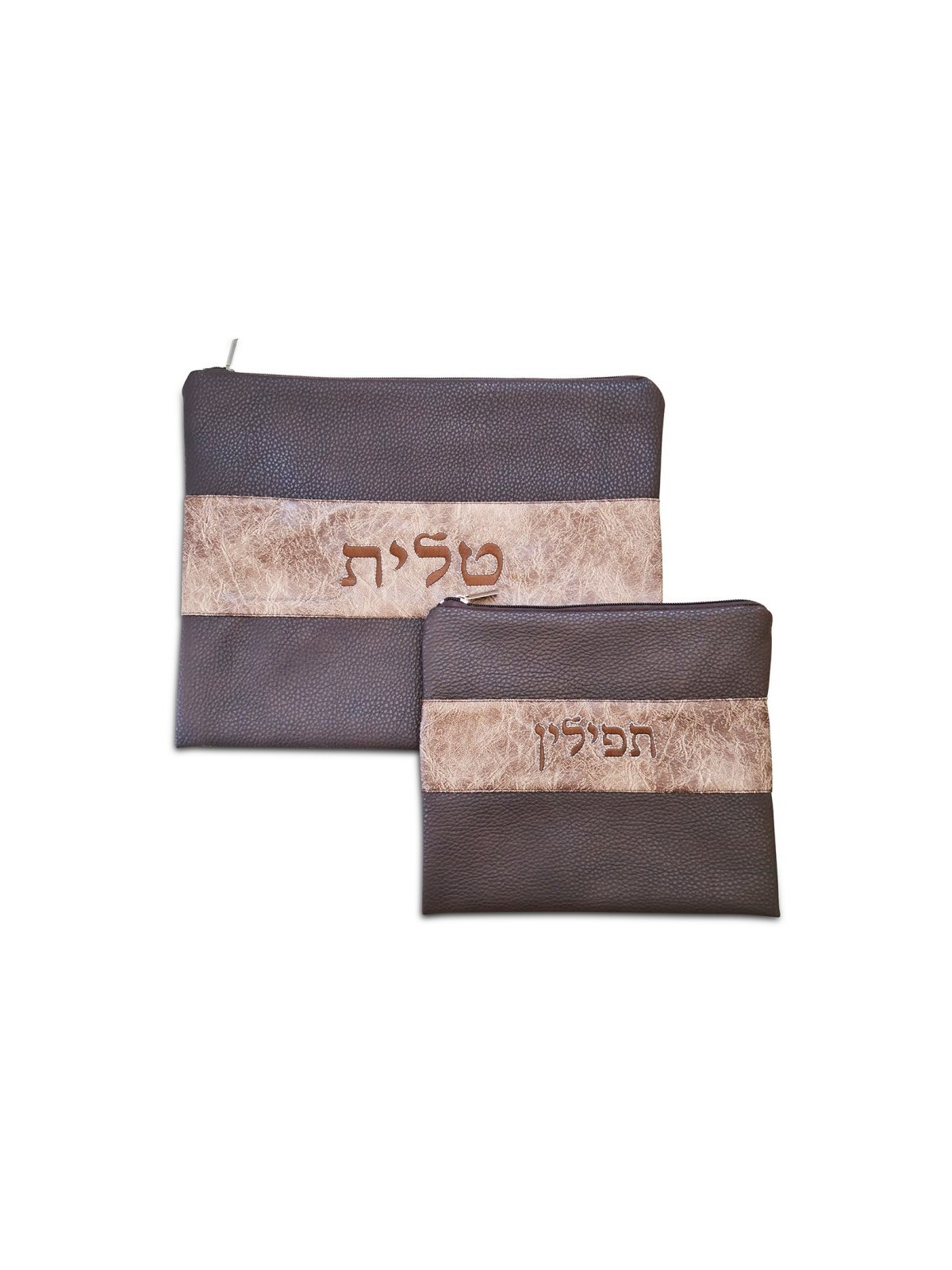Two Tone Chocolate Brown Faux Leather Talli... | Talit & Tefillin Bags