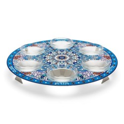 Seder Plate With Blue and Orange Flower Design By Dorit Judaica