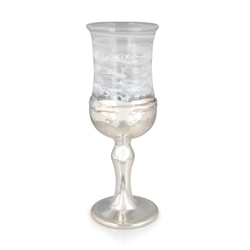 Coupe de Kiddouch en verre blanc fait à la main et plaqué argent sterling