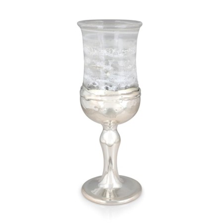 Coupe de Kiddouch en verre blanc fait à la main et plaqué argent sterling