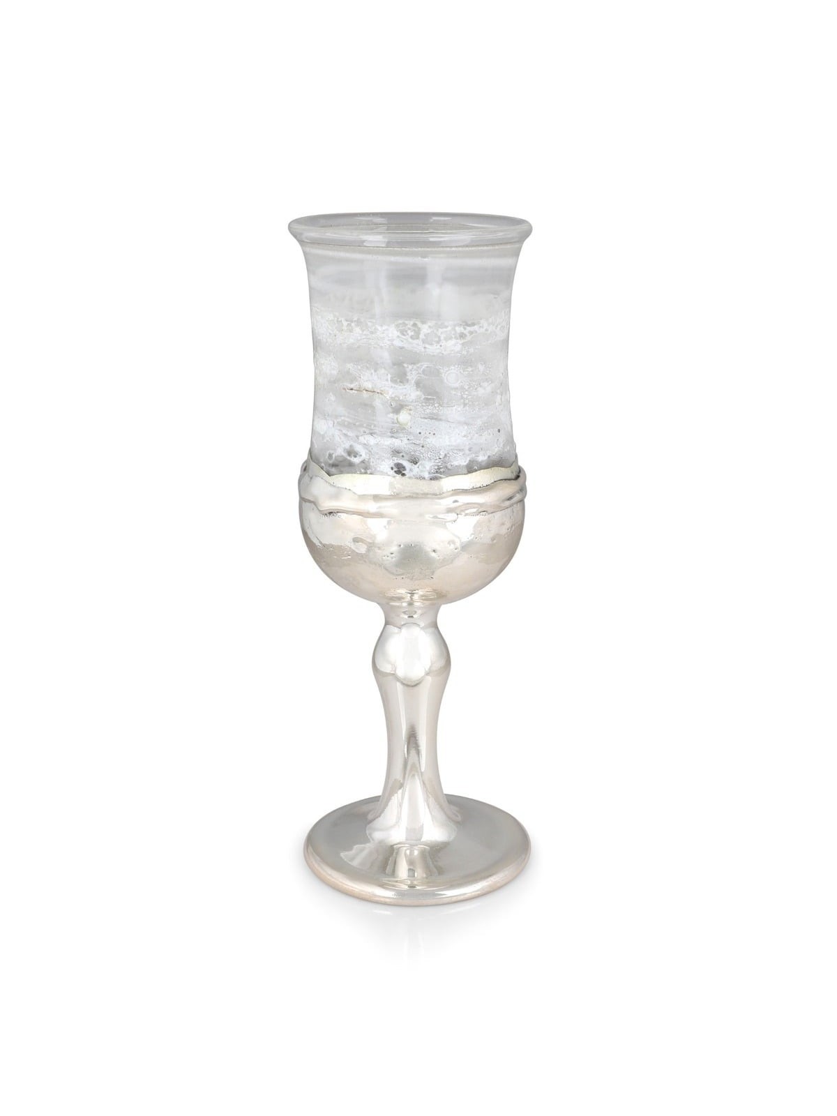 Handmade White Glass and Sterling Silver-Plated Kiddush Cup