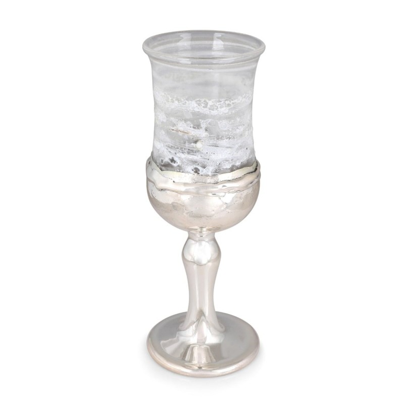 Handmade White Glass and Sterling Silver-Plated Kiddush Cup
