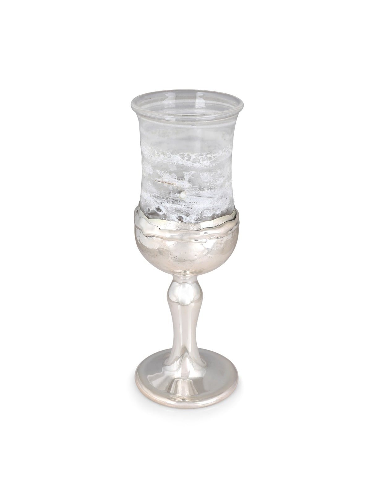 Handmade White Glass and Sterling Silver-Plated Kiddush Cup