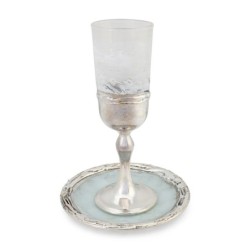 Handmade White Glass and Sterling Silver-Plated Kiddush Cup