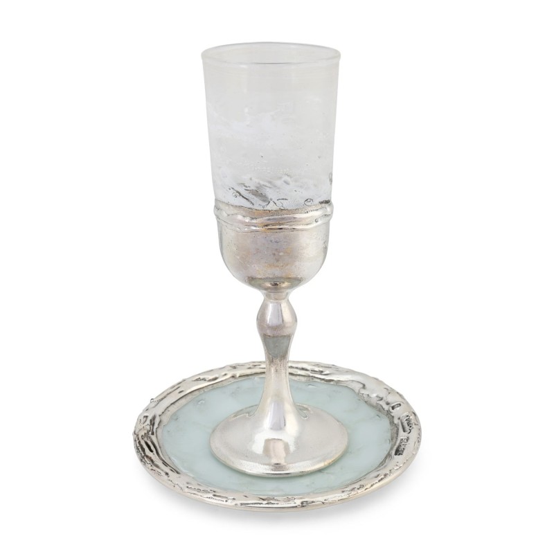 Coupe de Kiddouch en verre blanc fait à la main et plaqué argent sterling