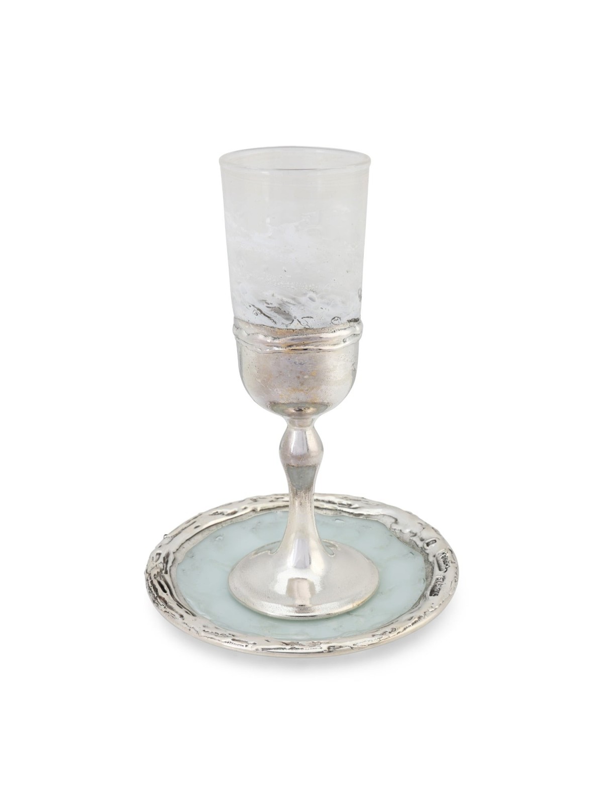 Coupe de Kiddouch en verre blanc fait à la main et plaqué argent sterling