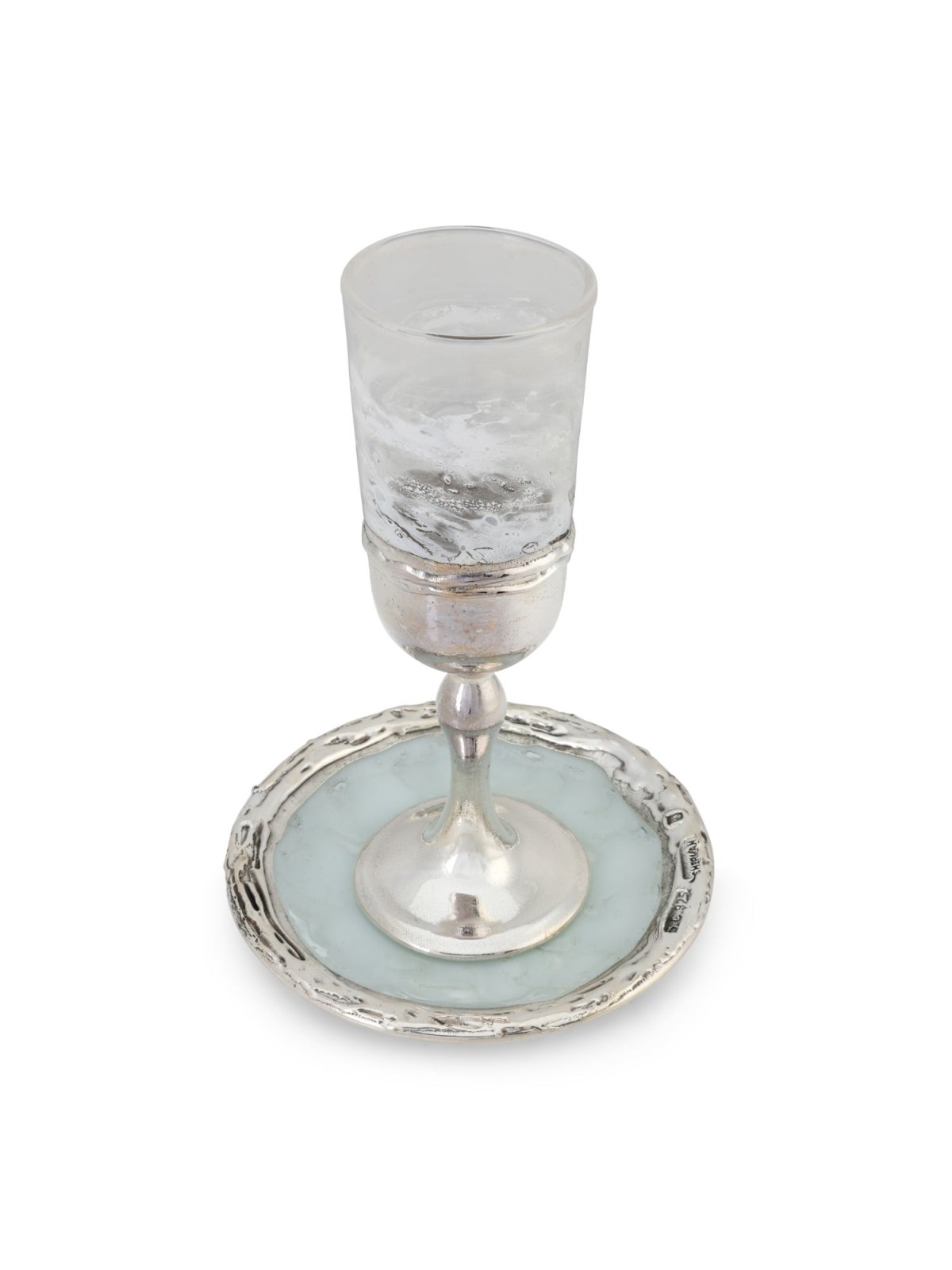 Coupe de Kiddouch en verre blanc fait à la main et plaqué argent sterling