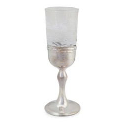 Handmade White Glass and Sterling Silver-Plated Kiddush Cup