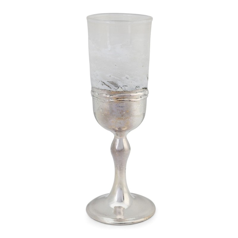 Handmade White Glass and Sterling Silver-Plated Kiddush Cup