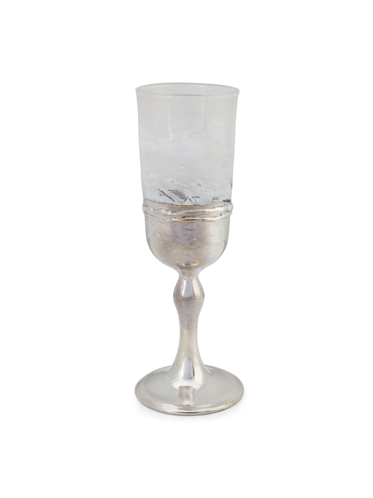 Handmade White Glass and Sterling Silver-Plated Kiddush Cup