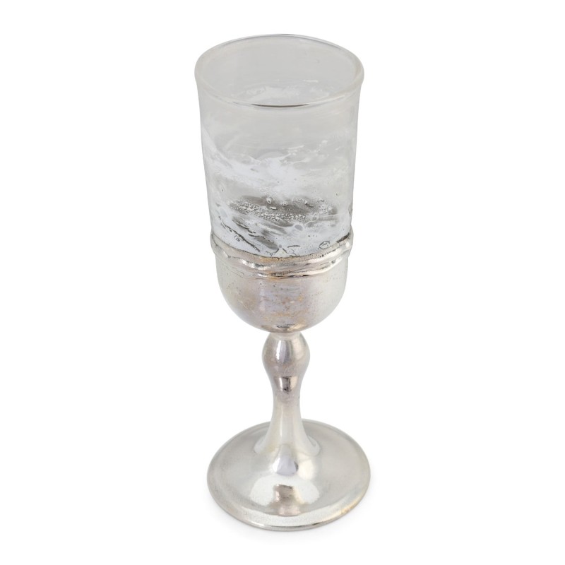 Coupe de Kiddouch en verre blanc fait à la main et plaqué argent sterling