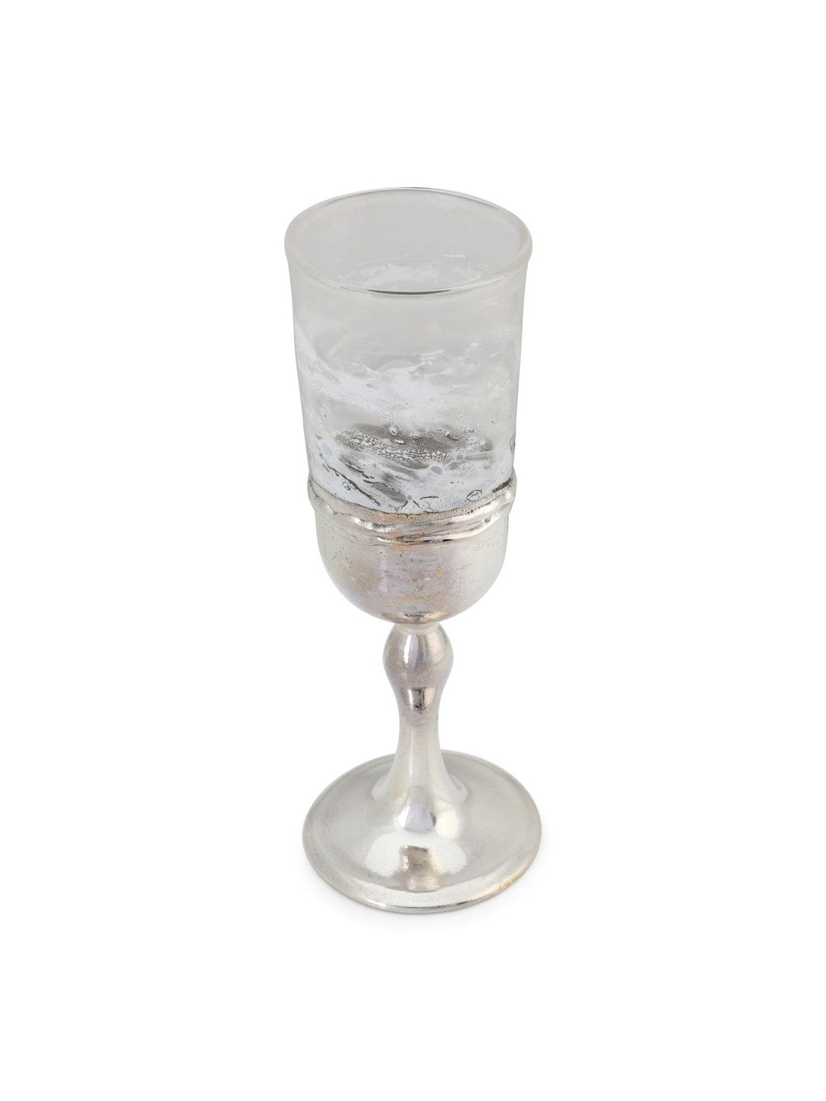 Handmade White Glass and Sterling Silver-Plated Kiddush Cup