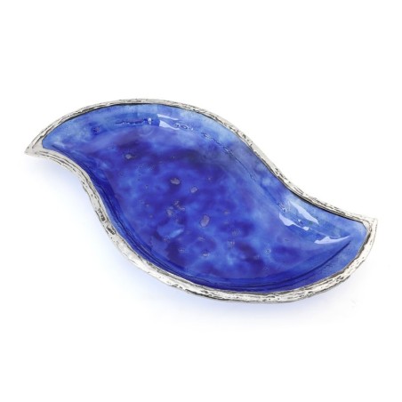 Handcrafted Sterling Silver Plated Glass Wavy Serving Tray - Color Opt