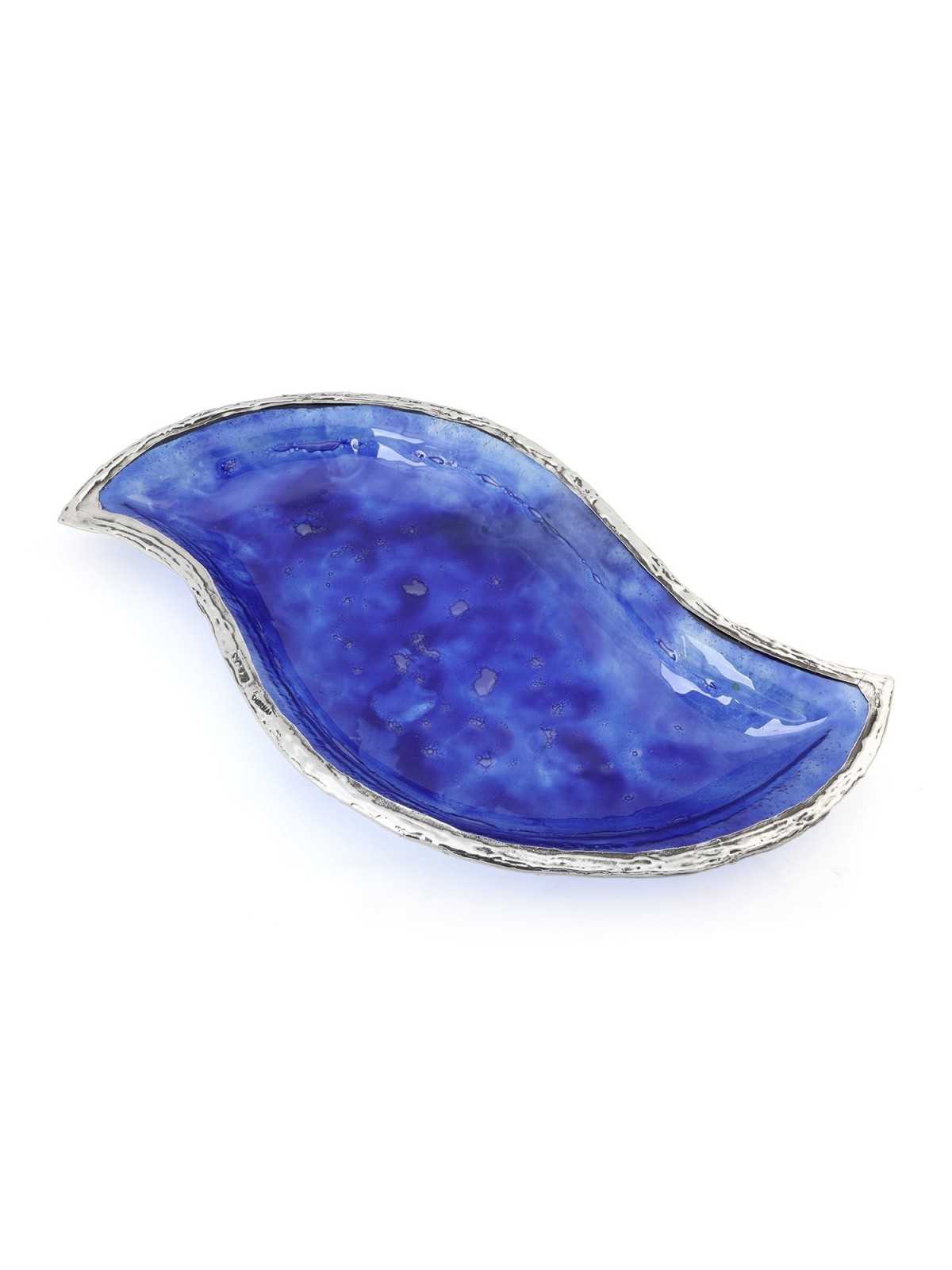 Handcrafted Sterling Silver Plated Glass Wavy Serving Tray - Color Opt