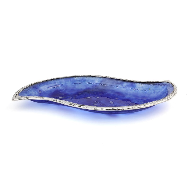 Handcrafted Sterling Silver Plated Glass Wavy Serving Tray - Color Opt