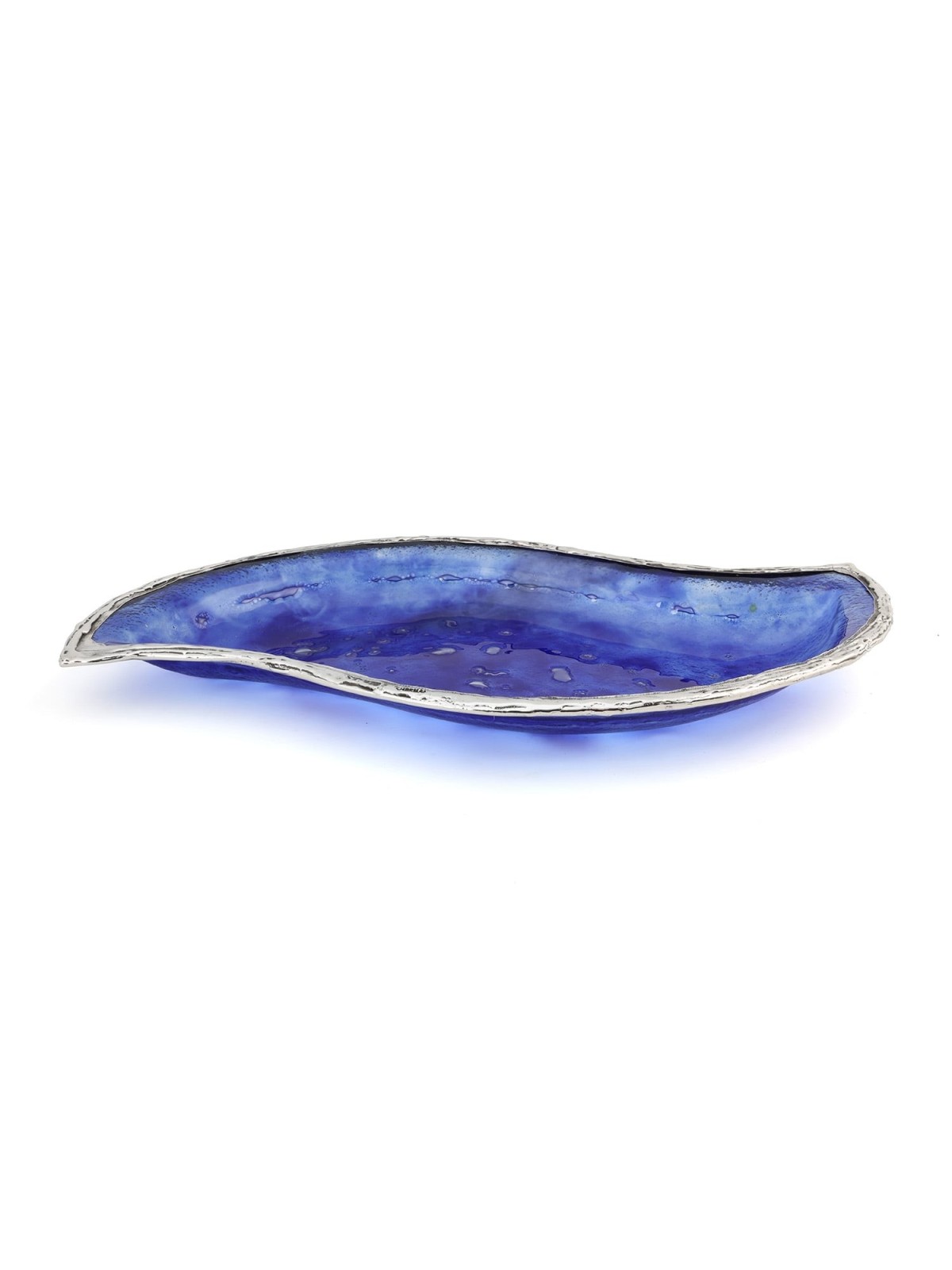 Handcrafted Sterling Silver Plated Glass Wavy Serving Tray - Color Opt