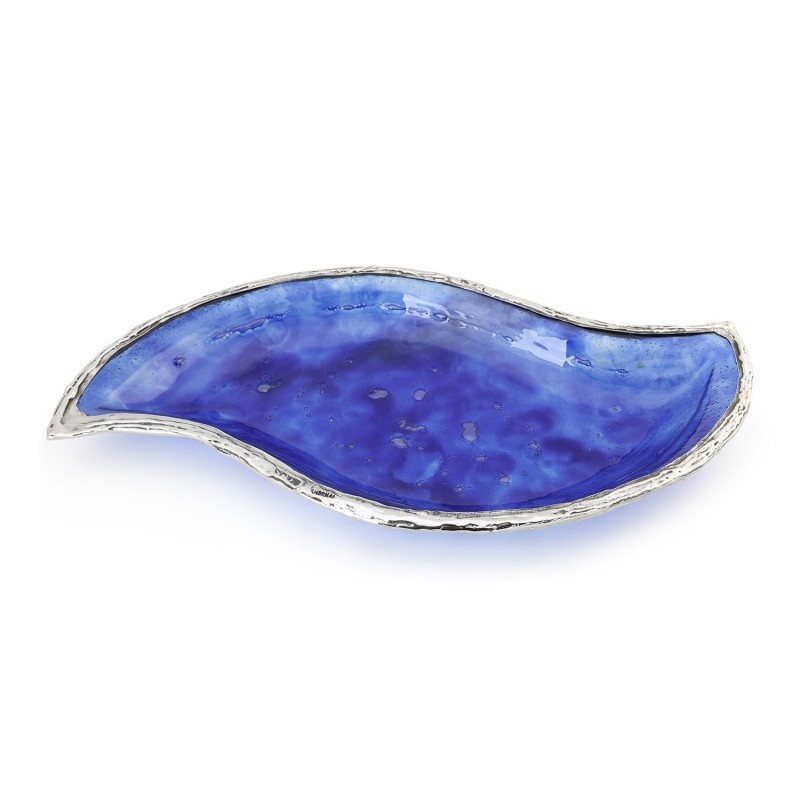 Handcrafted Sterling Silver Plated Glass Wavy Serving Tray - Color Opt