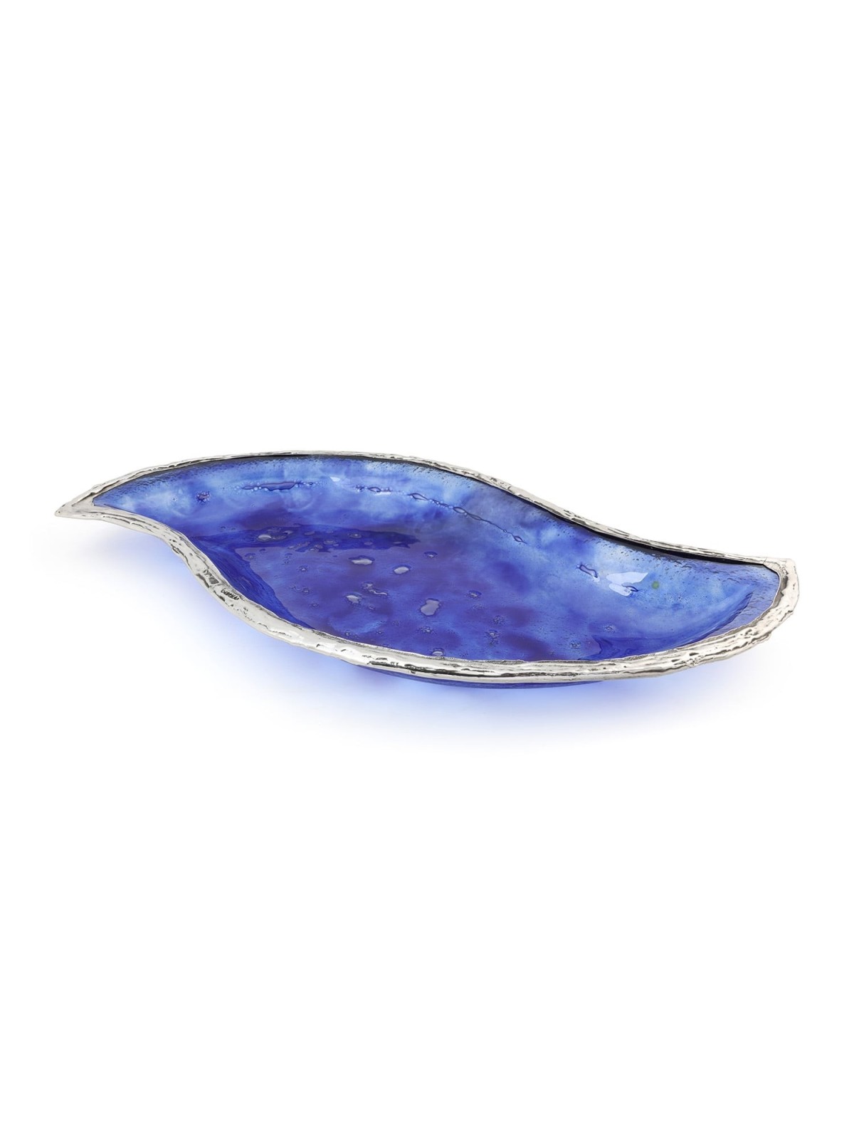 Handcrafted Sterling Silver Plated Glass Wavy Serving Tray - Color Opt
