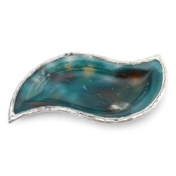 Handcrafted Sterling Silver Plated Glass Wavy Serving Tray - Color Opt