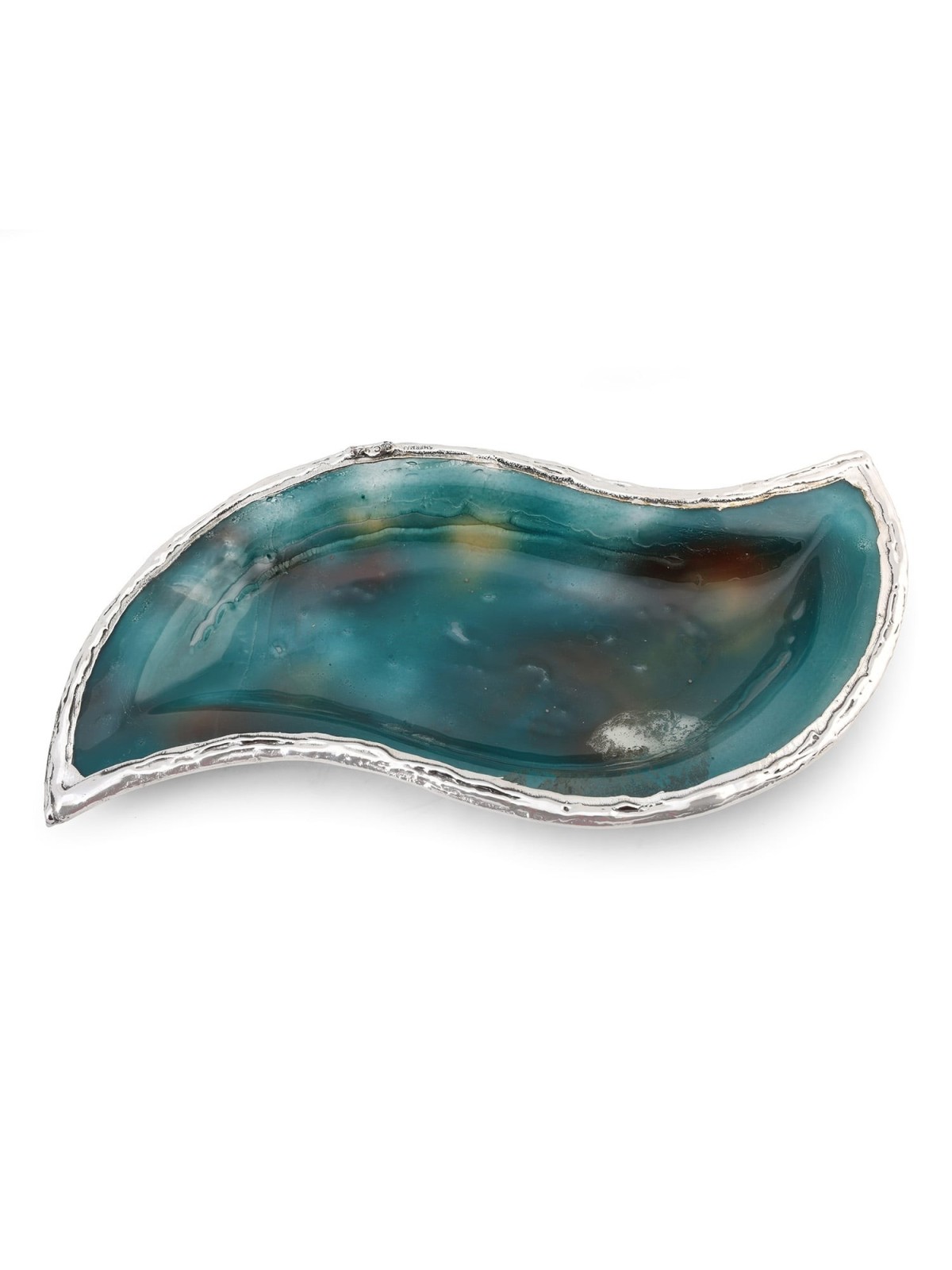 Handcrafted Sterling Silver Plated Glass Wavy Serving Tray - Color Opt