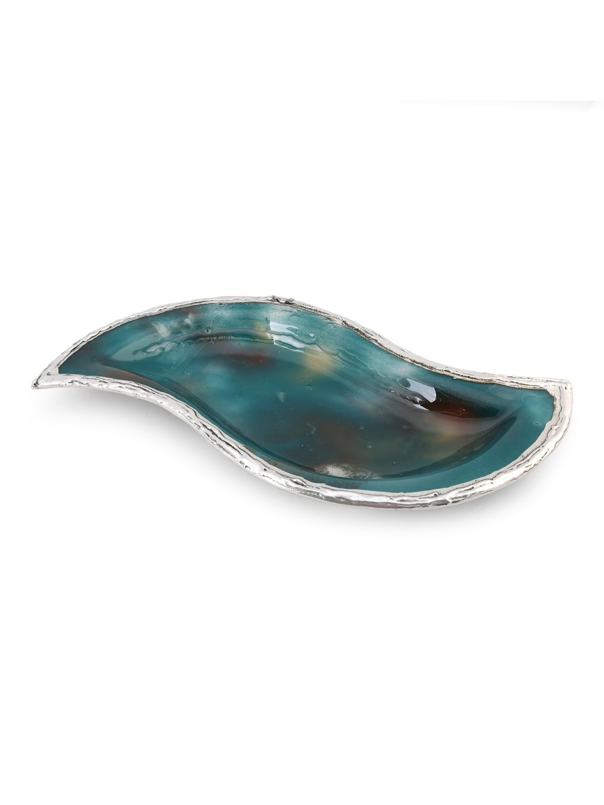Handcrafted Sterling Silver Plated Glass Wavy Serving Tray - Color Opt