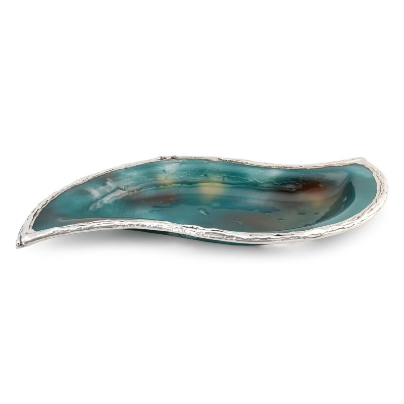 Handcrafted Sterling Silver Plated Glass Wavy Serving Tray - Color Opt