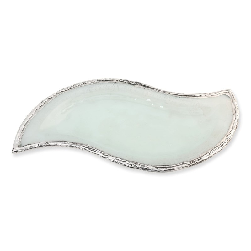 Handcrafted Sterling Silver Plated Glass Wavy Serving Tray - Color Opt
