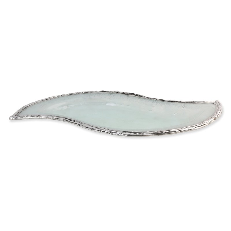 Handcrafted Sterling Silver Plated Glass Wavy Serving Tray - Color Opt