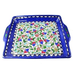 Armenian Ceramic Matzah Plate - Floral Motif