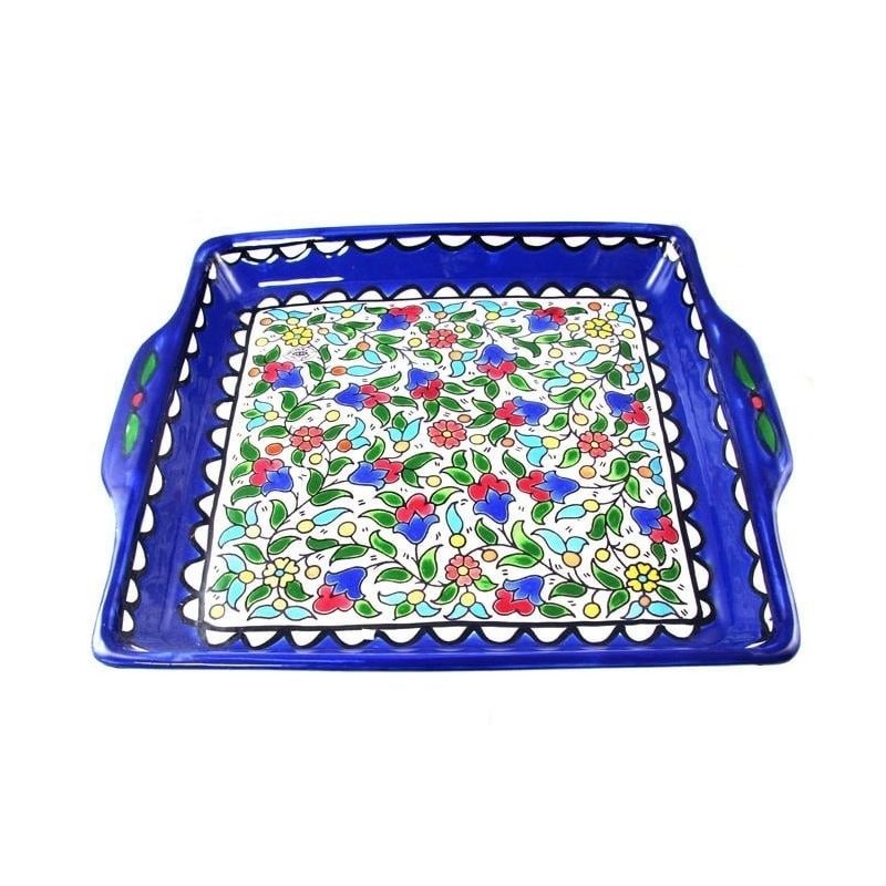 Armenian Ceramic Matzah Plate - Floral Motif