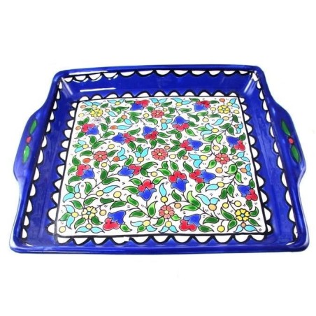 Armenian Ceramic Matzah Plate - Floral Motif