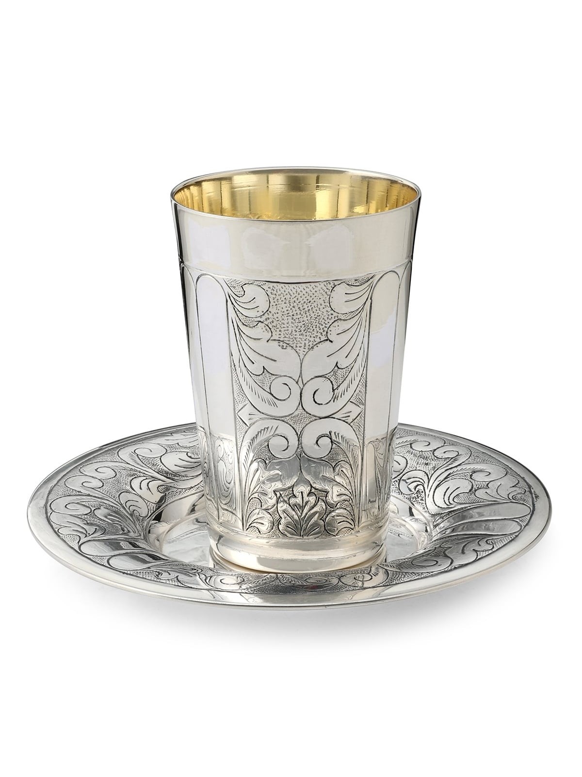 Silver Plated Kiddush Cup Set with Foliate Design