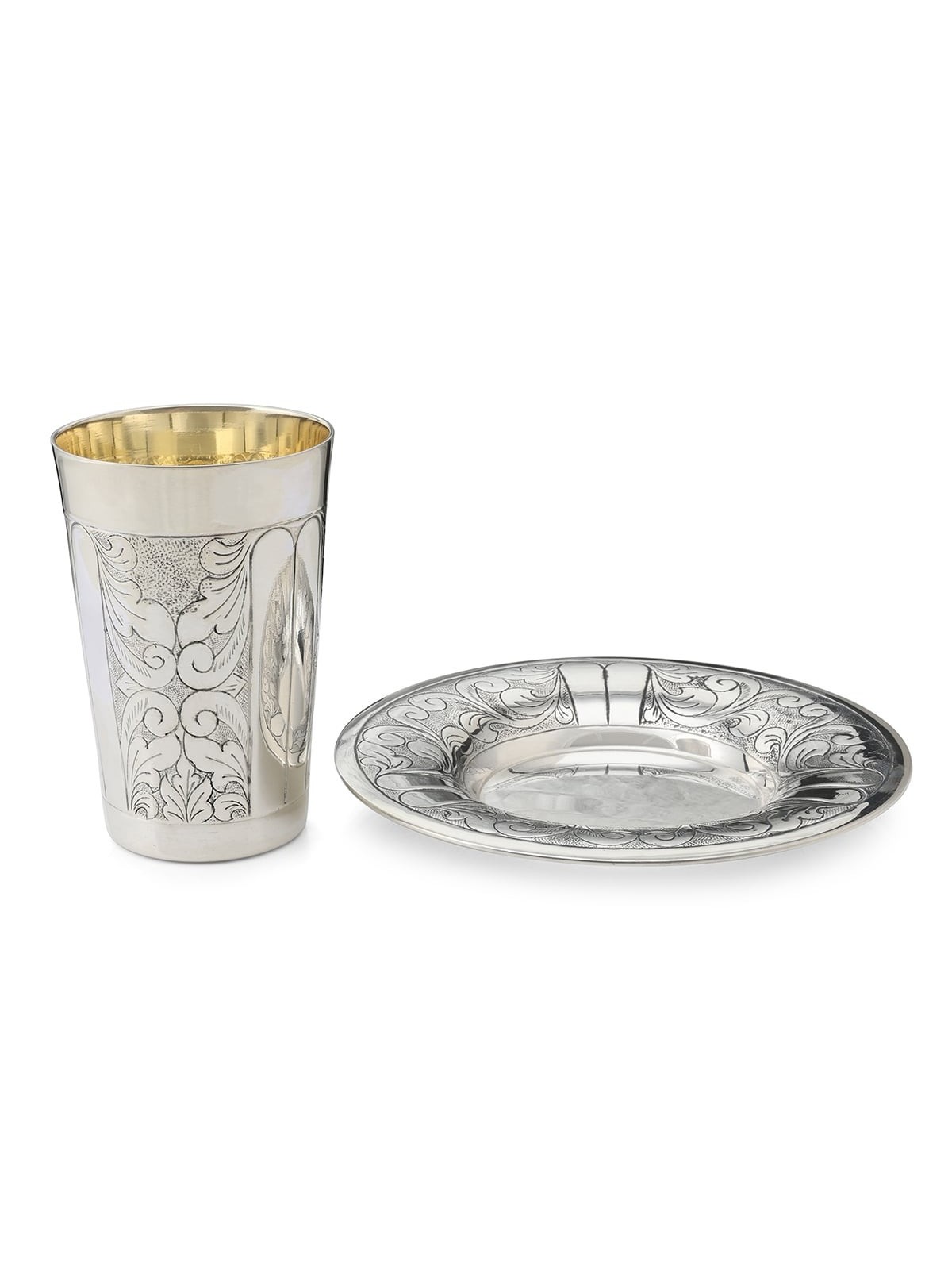 Silver Plated Kiddush Cup Set with Foliate Design