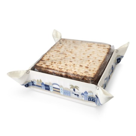 Yair Emanuel Embroidered Matzah Holder - Jerusalem Blue