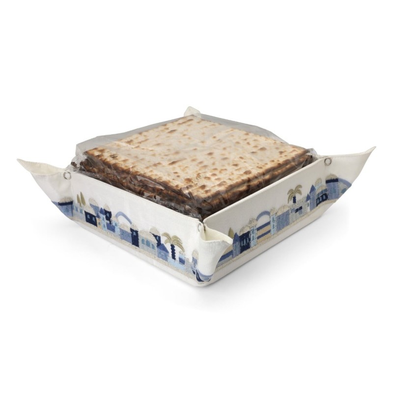 Yair Emanuel Embroidered Matzah Holder - Jerusalem Blue