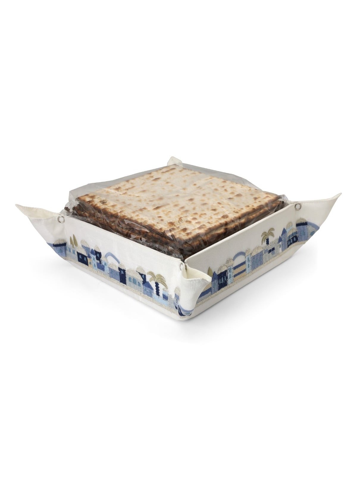 Yair Emanuel Embroidered Matzah Holder - Jerusalem Blue